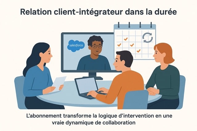 Equipe projet Salesforce collaborant dans un modèle récurrent