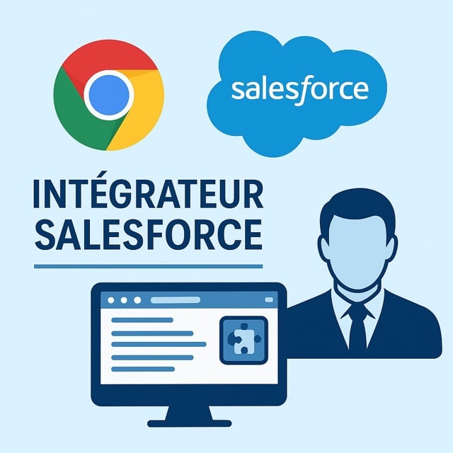 Illustration d’un intégrateur Salesforce utilisant des extensions Chrome pour améliorer sa productivité.
