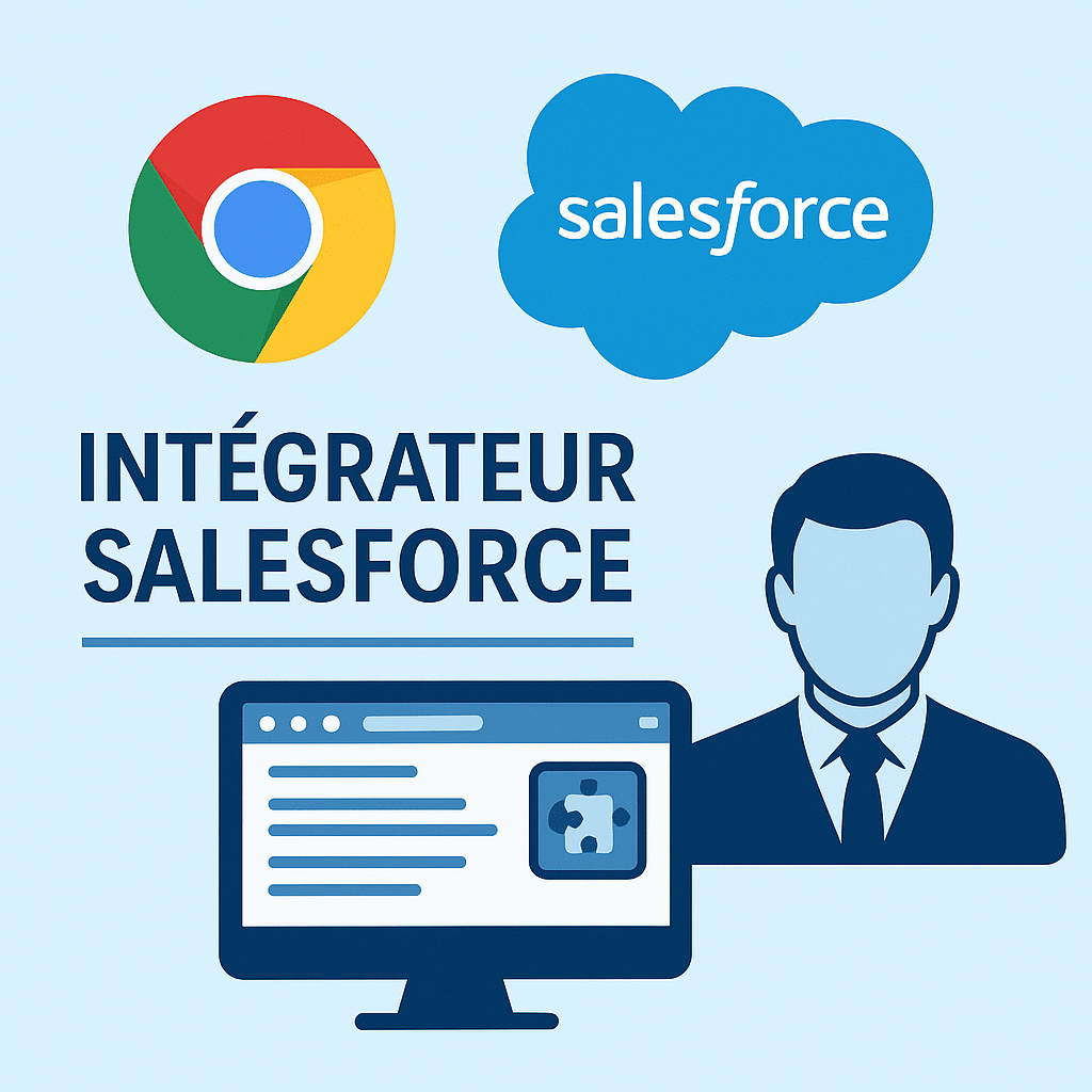Illustration d’un intégrateur Salesforce utilisant des extensions Chrome pour améliorer sa productivité.