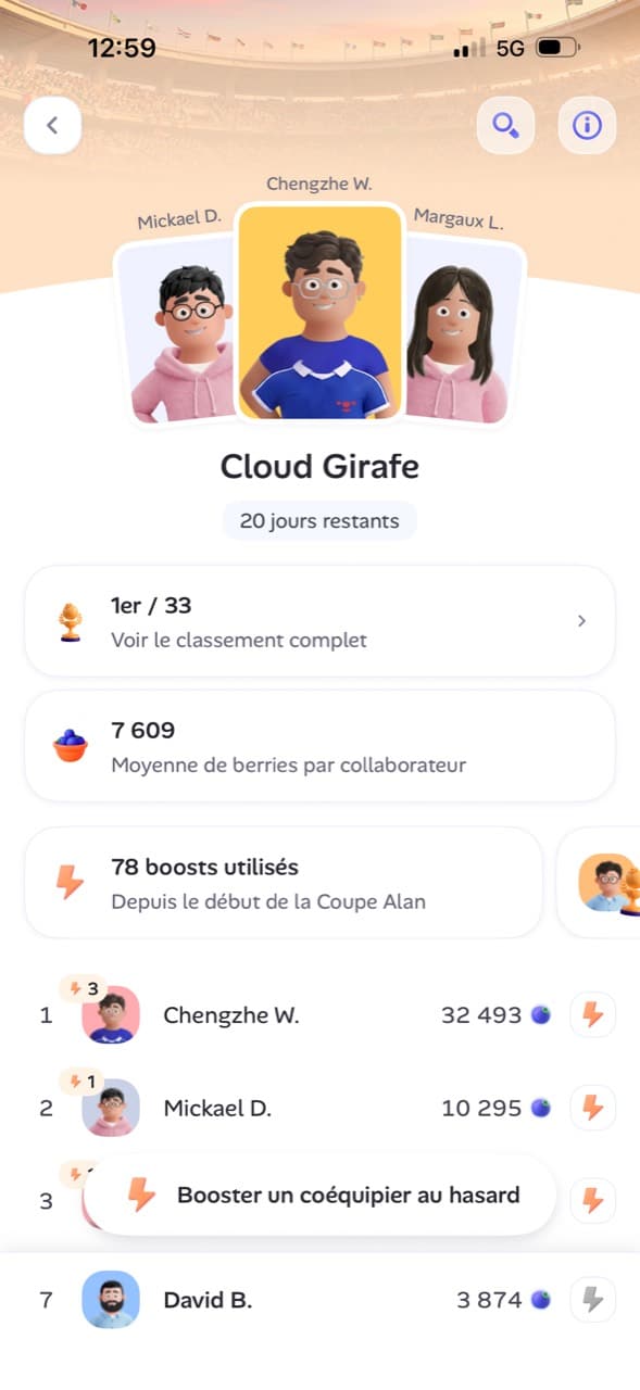 Écran de l’équipe Cloud Girafe pendant la Coupe Alan 2026