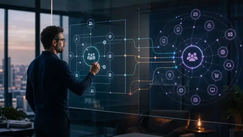 Architecte distinguant le CRM opérationnel d’une couche Data 360 d’unification et d’activation