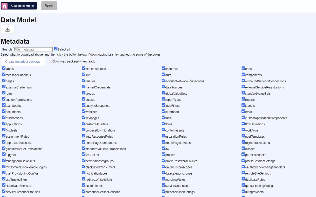 Interface d’exploration des métadonnées de Salesforce Inspector Advanced