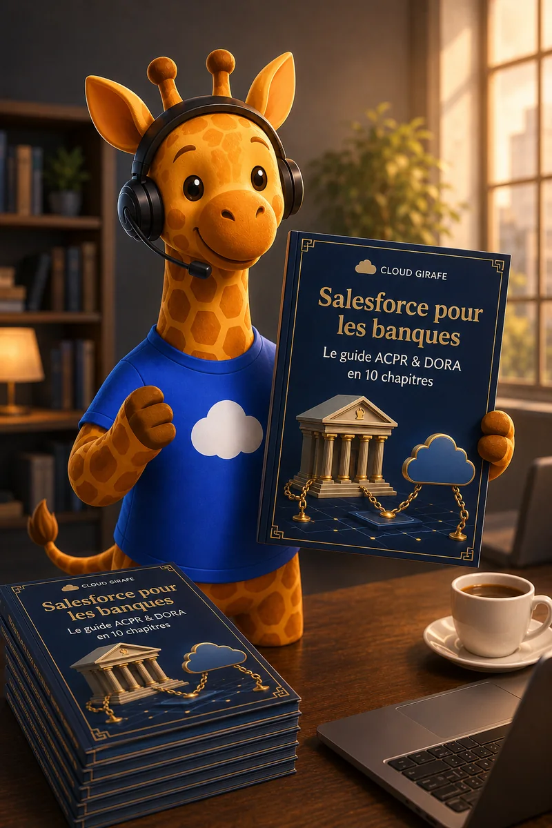 La girafe Cloud Girafe présente le livre blanc « Salesforce pour les banques (ACPR/DORA) ».
