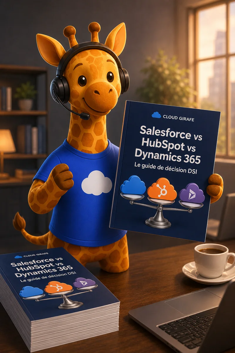 La girafe Cloud Girafe présente le livre blanc « Salesforce vs HubSpot vs Dynamics 365 ».