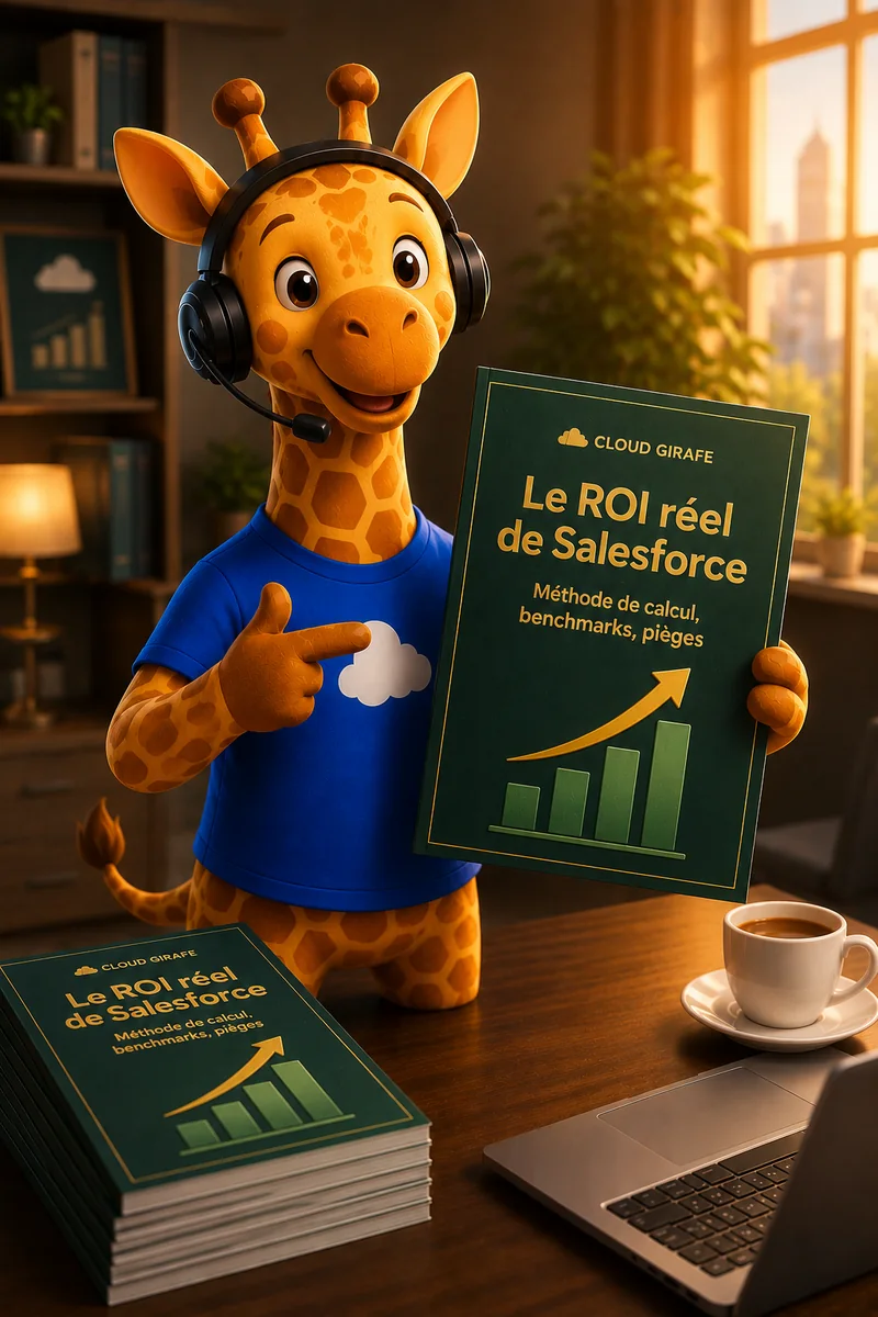 La girafe Cloud Girafe présente le livre blanc « Le ROI réel de Salesforce ».