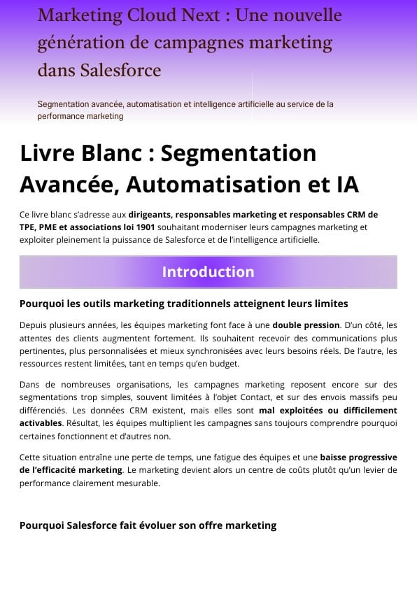 Couverture : Marketing Cloud Next : segmentation et automatisation